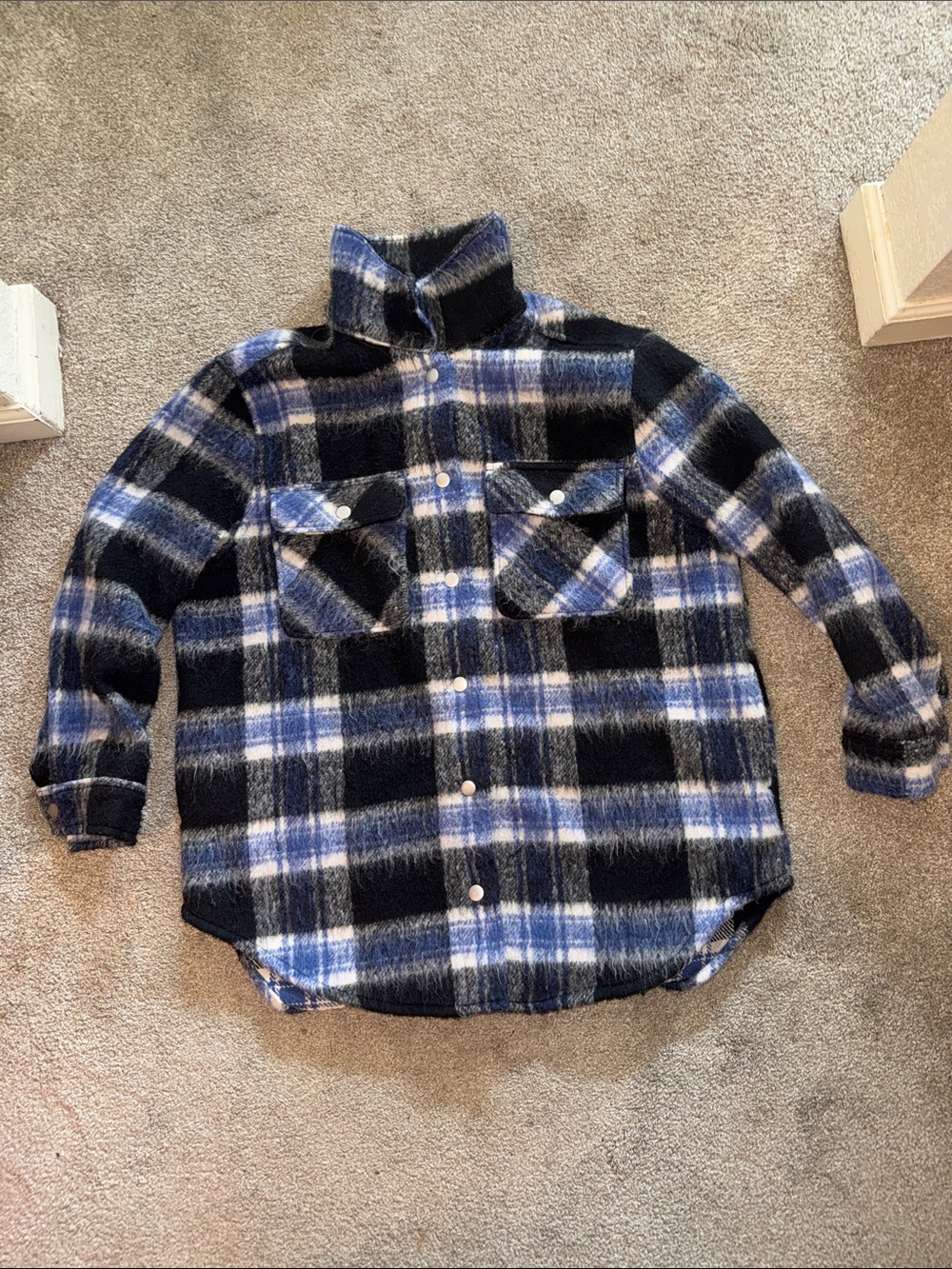 Women's Blue & Black Plaid Button-Down Flannel